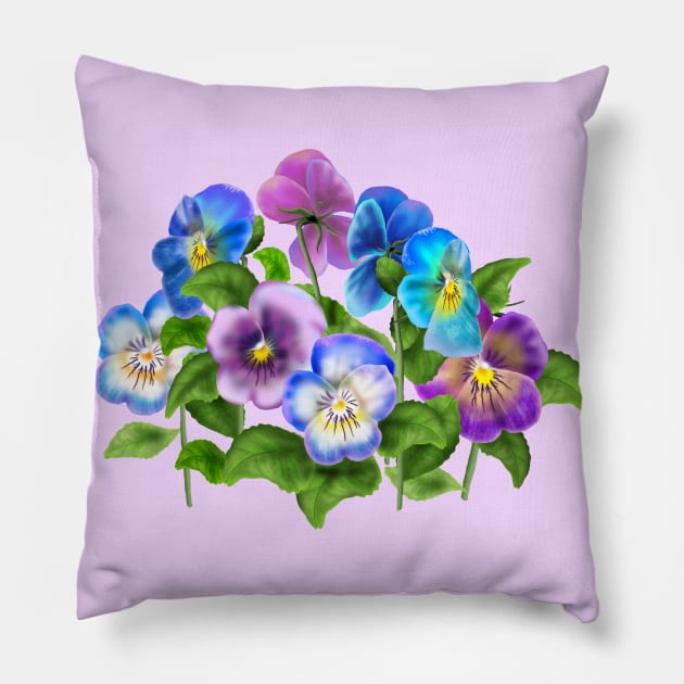 Beautiful Pansy Flowers Violet Viola Tricolor Floral Pattern Pillow by sofiartmedia