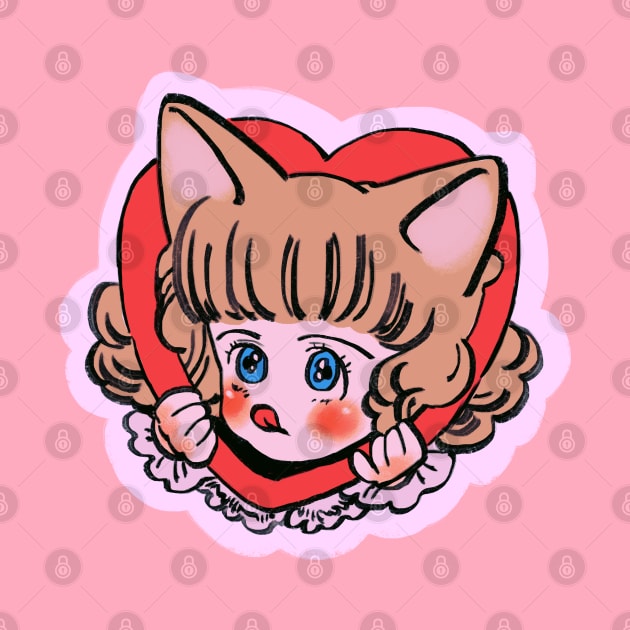 I draw pink pastel heart chibi neko / the star of cottonland by mudwizard