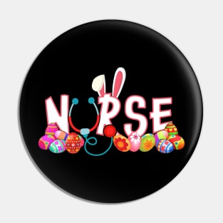 Stethoscope Nurse Bunny Tail Colorful Eggs Easter T-shirt Pin