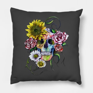 Skull With Flowers Pillow