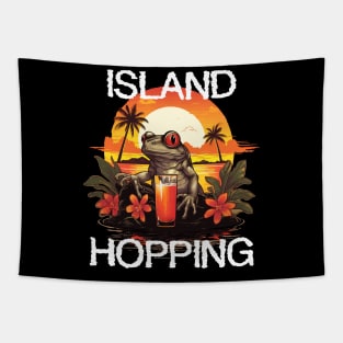 Coqui Frog with Drink - Island Hopping (White Lettering) Tapestry