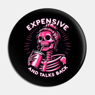 Expensive and Talks Back Skeleton With Coffee Cup Pin