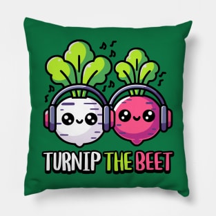 Turnip The Beet! Cute Vegetable Music Pun Cartoon Pillow