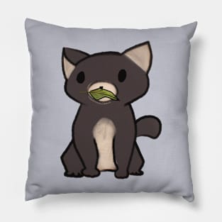 Cute Happy Kitty Cat With Leaf Offering Pillow