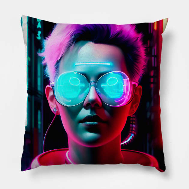 Abstract Cyberpunk Girl Pillow by Voodoo Production
