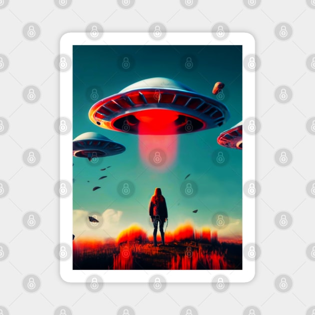 Woman and Aliens Ufo, digital Art Magnet by Megadorim