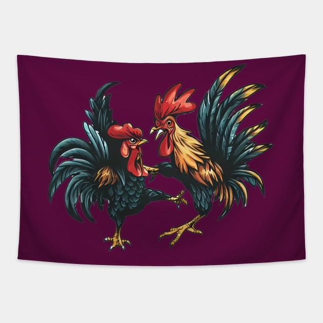 Rooster Fighting Tapestry by Goofiestore