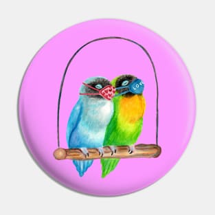 Sleepy Lovebirds Wearing Masks Illustration Pin