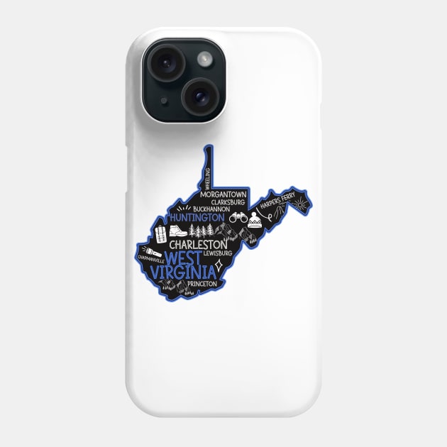 Huntington West Virginia Map Lewisburg Morgantown Phone Case by BoogieCreates