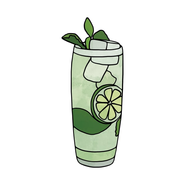 Mojito Watercolor Cocktail Illustration by murialbezanson