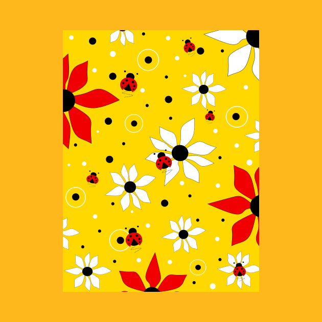 LADYBUGS and Flowers Blooming Paradise - Flowers Art by SartorisArt1