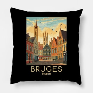 A Vintage Travel Illustration of Bruges - Belgium Pillow