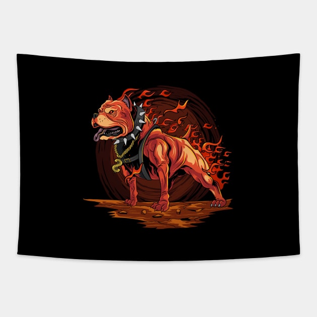 dog-fire-pitbull-from-hell-artwork Tapestry by cartwrightshops