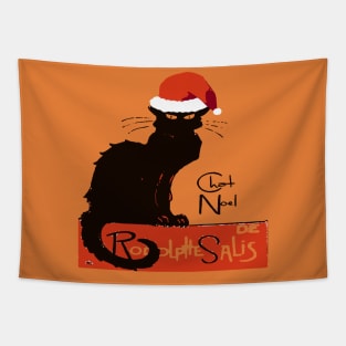 Le Chat Noel Christmas Parody Distressed Cut Out Tapestry