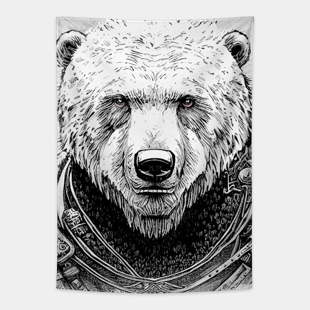 Bear Grizzly Wild Nature Illustration Line Epic Illustration Line Art Tapestry by Cubebox