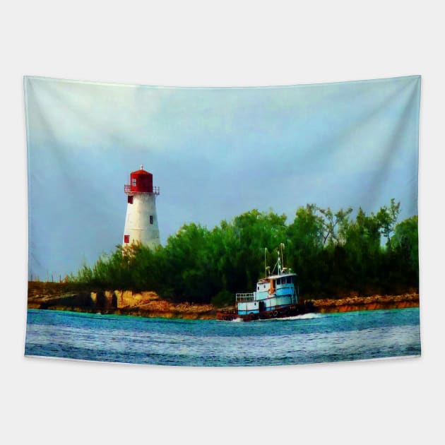 Nassau Bahamas  - Lighthouse and Boat Tapestry by SusanSavad