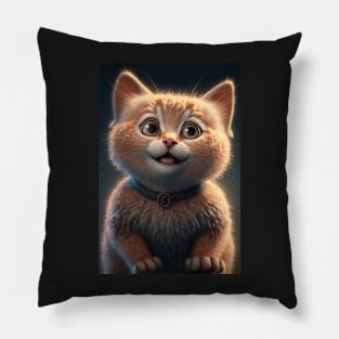 cute cat smiling - brown Pillow