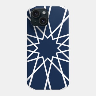 White Islamic Geometric Pattern Stars on Blue Background Phone Case