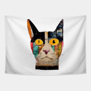 Abstract colorful cat face art Tapestry