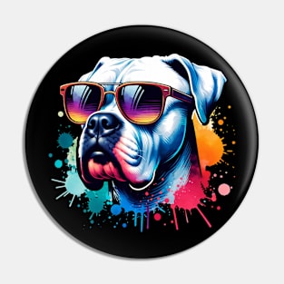 Watercolor Dogo Argentino Wearing Sunglasses Pin