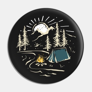 Camping under the moon - hand drawn Pin