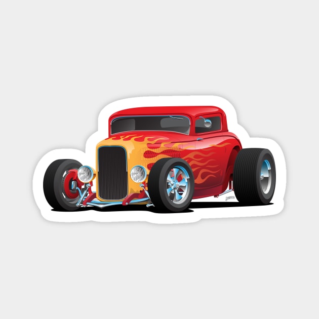 Classic Bold Red Custom Street Rod Car with Yellow and Orange Hotrod Flames Magnet by hobrath