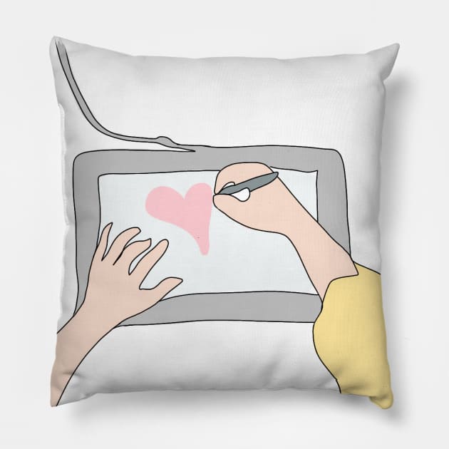 Hands working on Graphic Tablet - Hand drawing a Heart on a Graphic Tablet Pillow by Tilila