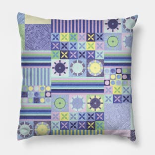 Grandma's Pretty Faux Crocheted Blanket in Blue, Purple, Pink, Green and Yellow Pastel Color Pillow