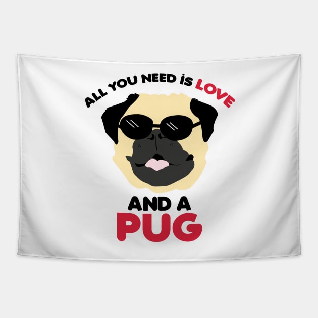 Pug Dog Lover All You need is Love / Red Pugs Pattern Tapestry by JessDesigns