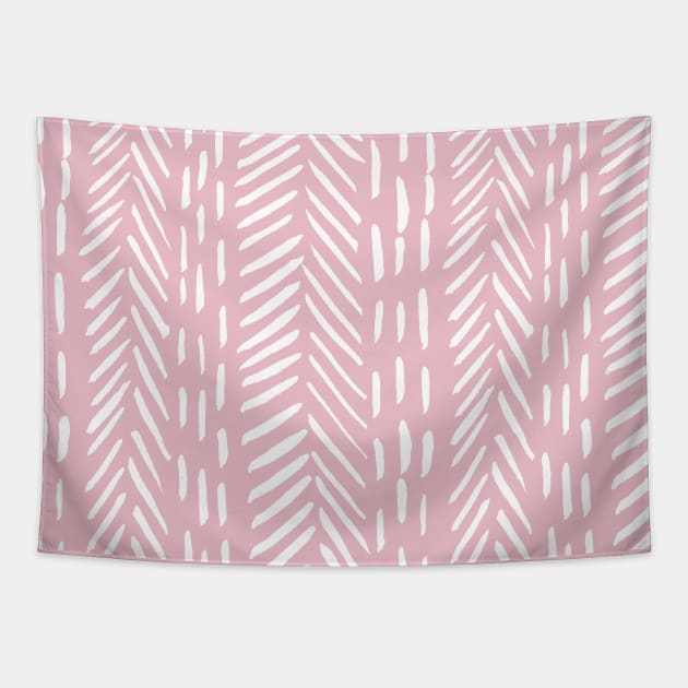 Abstract herringbone pattern - white and pink Tapestry by wackapacka