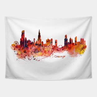 Chicago watercolor skyline Tapestry