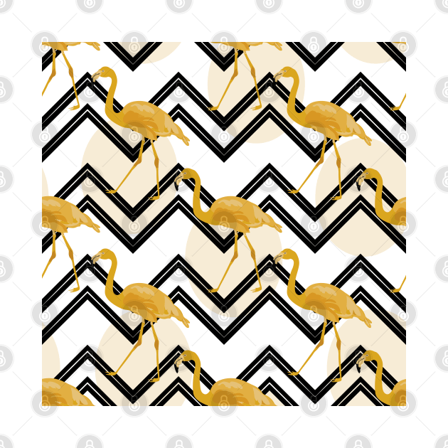 Hand drawn gold flamingo with chevron background by AnaMOMarques