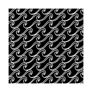 Sea Wave Pattern Black White T-Shirt