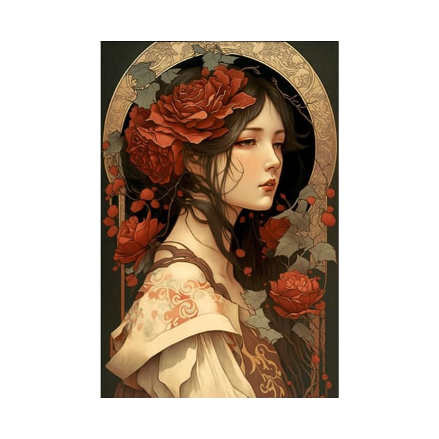 Japanese Princess Surrounded by Roses by ArtNouveauChic