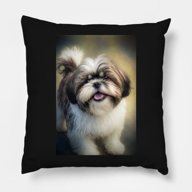 Super Cute Shih Tzu Portrait Pillow by KoolArtDistrict