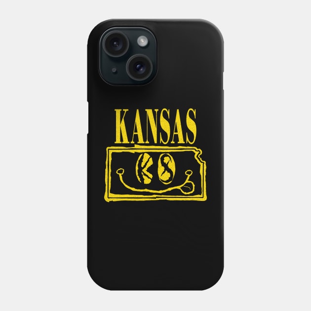 Kansas Grunge Smiling Face Black Background Phone Case by pelagio