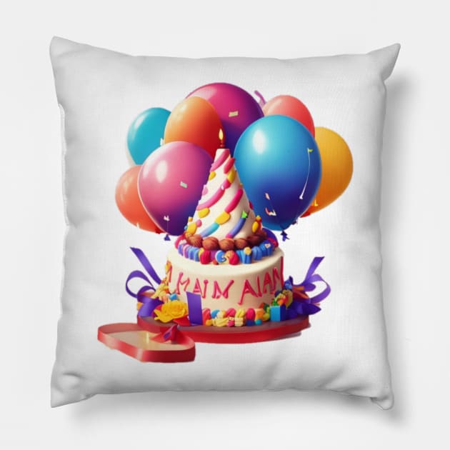 birthday cake with balloons Pillow by AOAOCreation