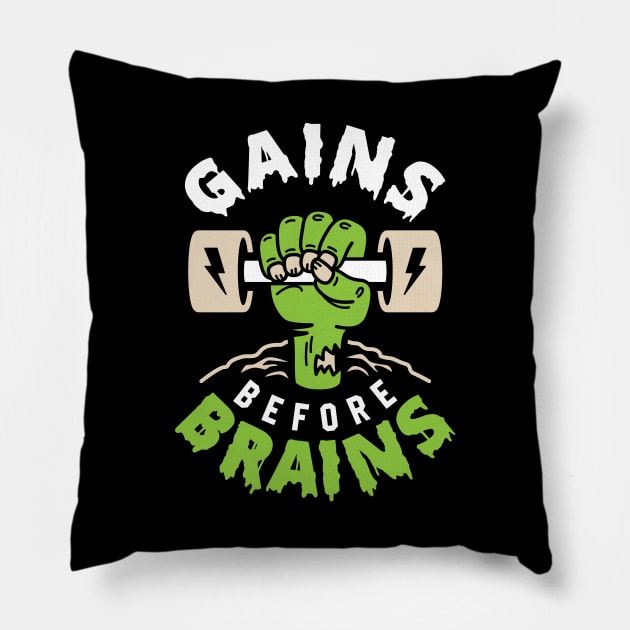 Gains Before Brains Pillow by brogressproject