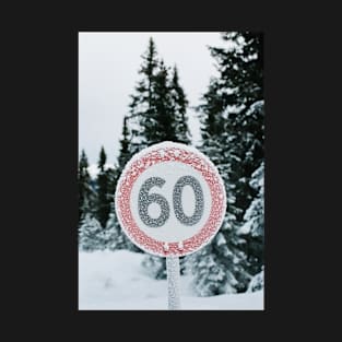 Wintertime - Hoarfrost on Round Traffic Sign in Norwegian Backcountry T-Shirt