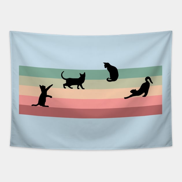 Cat Silhouettes against Retro Color Stripes Tapestry by Off the Page