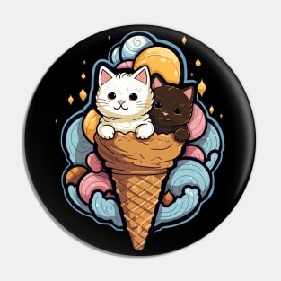 Pink & Blue Cat Ice-Cream Delight: Doodle Art Flat Color Pin