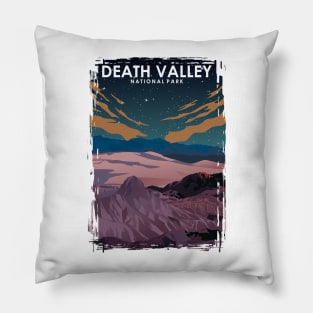 Death Valley National Park Vintage Minimal Retro Travel Poster at Night Pillow