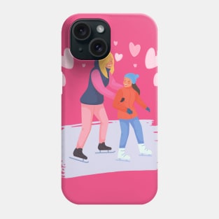 Mom and Daughter ice skating together Phone Case