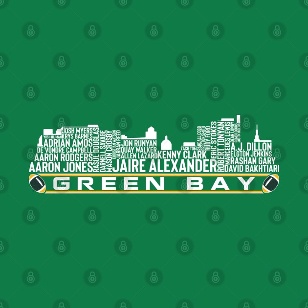 Green Bay Football Team 23 Player Roster, Green Bay Skyline by Legend Skyline