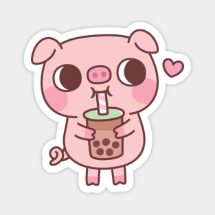 Cute Little Pig Loves Drinking Bubble Tea Magnet