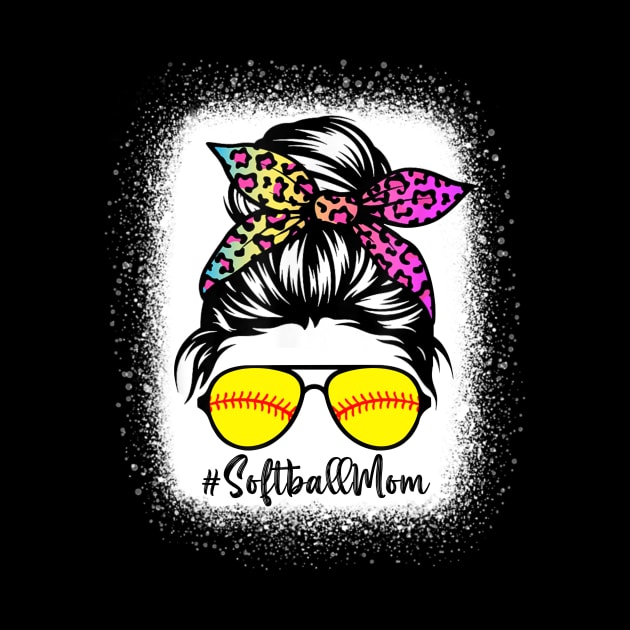 Bleached Softball Mom Life With Leopard And Messy Bun Player Shirt by WoowyStore