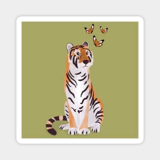 Tiger with butterflies paper cut art illustration Magnet