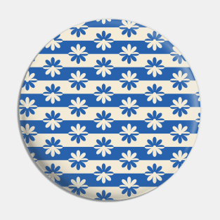 Retro Floral Pattern - White Blue Pin