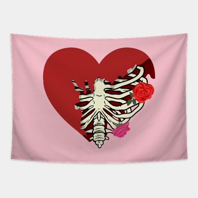 Rib Cage Heart With Roses Tapestry by J & M Designs