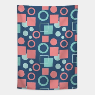 Pink and Blue Squares and Circles Seamless Pattern 013#002 Tapestry